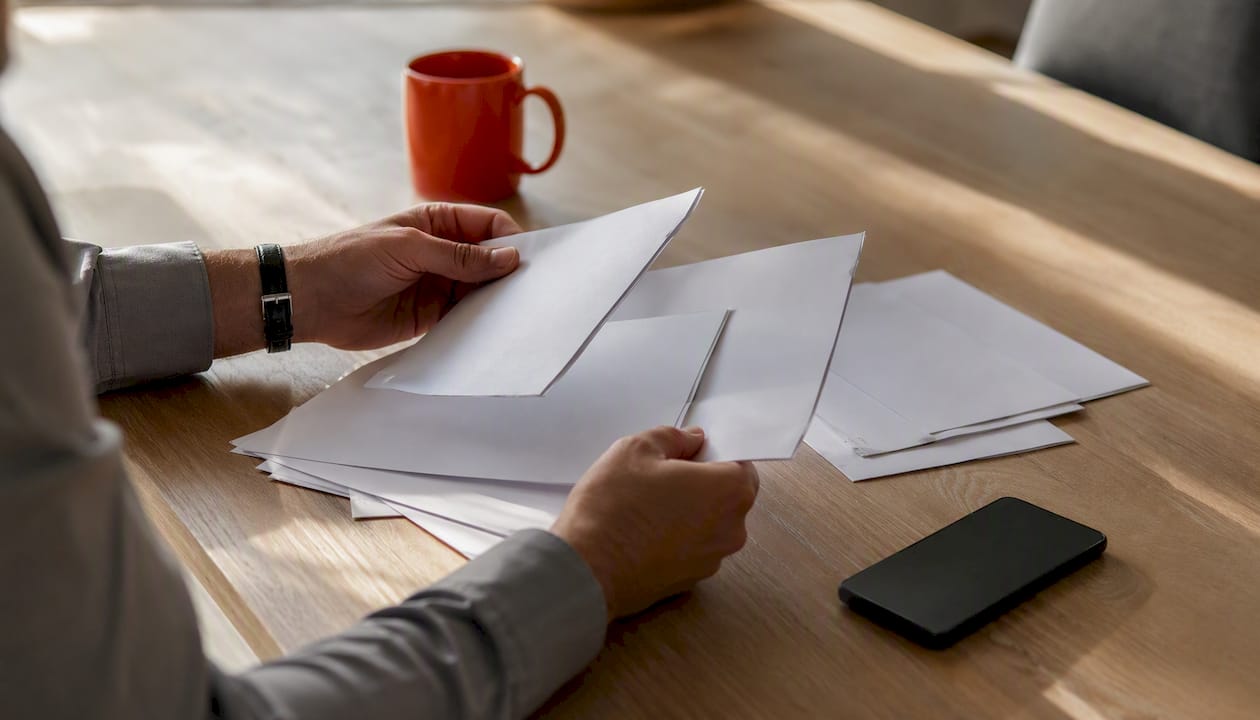 Hands organizing health insurance transfer papers
